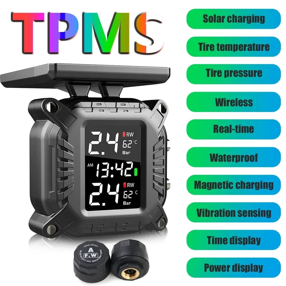 TPMS Motorcycle Tire Pressure Sensors Motorbike Tire Pressure  Temperature  Monitoring System Solar Charging