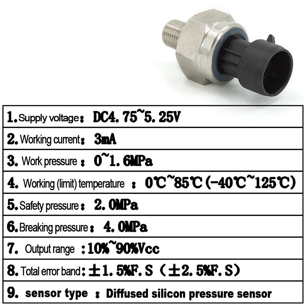 5V 1/8NPT Thread Stainless Steel Pressure Sensor 220psi Transmitter Transducer Sender Sensor for Oil Fuel Diesel Air Water