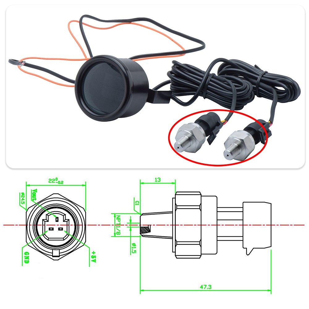 5V 1/8NPT Thread Stainless Steel Pressure Sensor 220psi Transmitter Transducer Sender Sensor for Oil Fuel Diesel Air Water