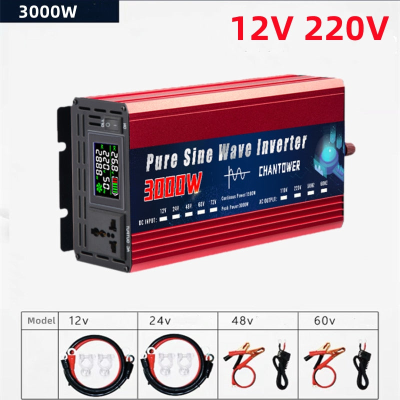 Pure Sine Wave Inverter 12V 220V 2200W 3000W 4000W DC 24V To AC 110V 220V Portable Power Voltage Converter Car Solar Inverter