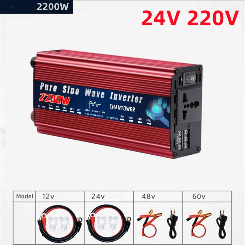 Pure Sine Wave Inverter 12V 220V 2200W 3000W 4000W DC 24V To AC 110V 220V Portable Power Voltage Converter Car Solar Inverter