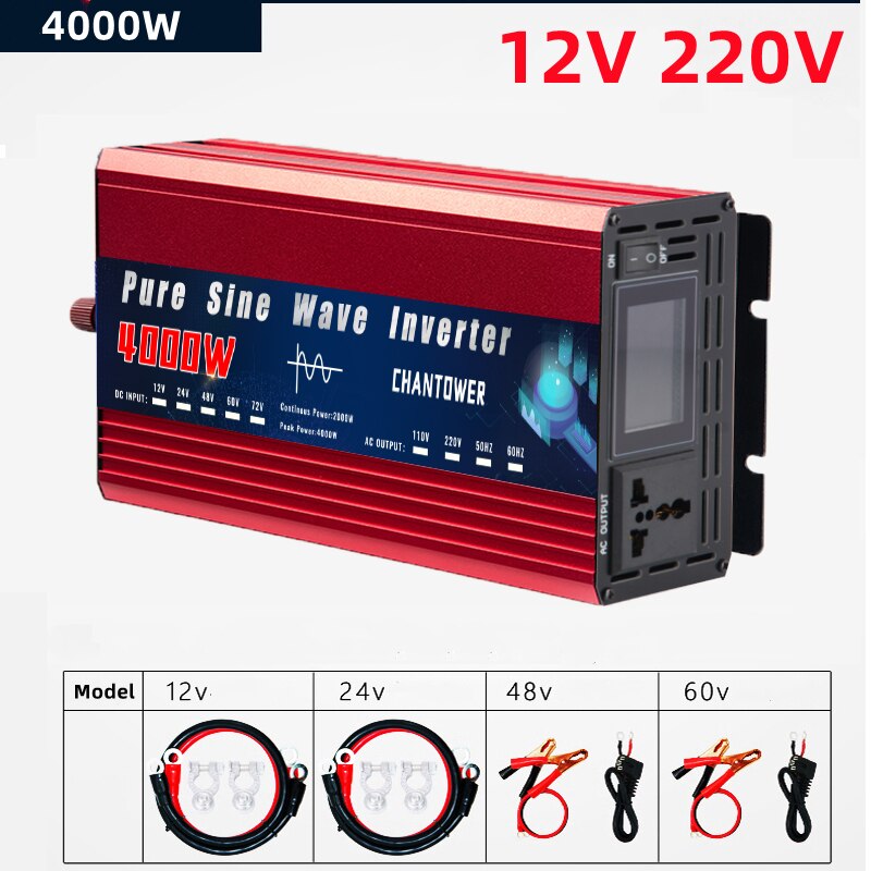 Pure Sine Wave Inverter 12V 220V 2200W 3000W 4000W DC 24V To AC 110V 220V Portable Power Voltage Converter Car Solar Inverter